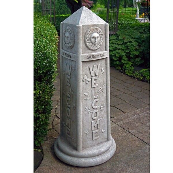 Four Sided Welcome Obelisk Spring Flowers Sun Seasons Garden Statue